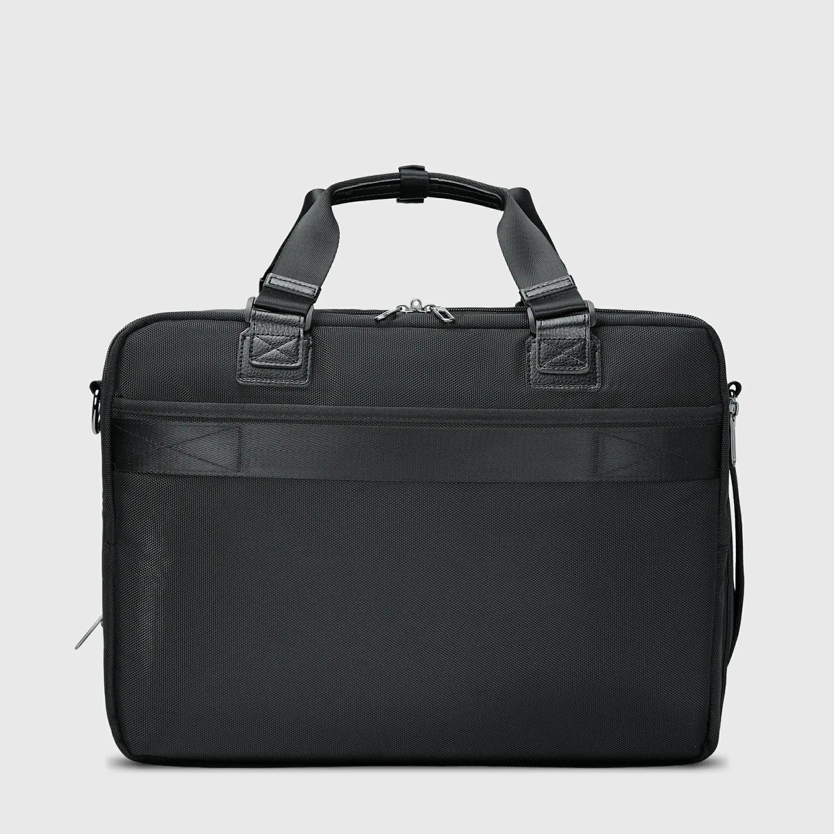 WITZMAN black expandable laptop briefcase for men with double-buckle flap closure and nylon business bag design back veiw