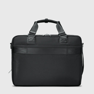 WITZMAN black expandable laptop briefcase for men with double-buckle flap closure and nylon business bag design back veiw