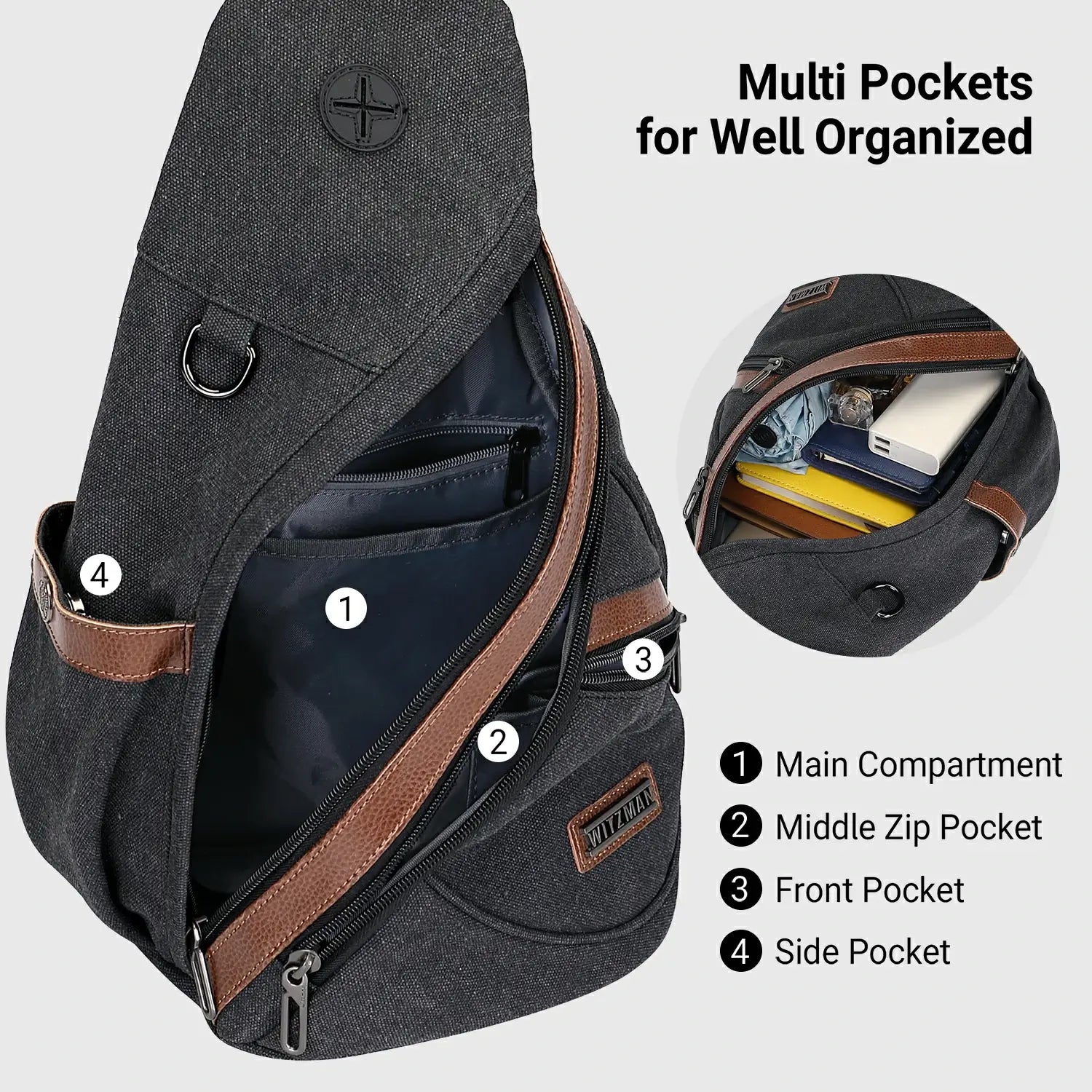 WITZMAN A8003 canvas sling bag product view 6