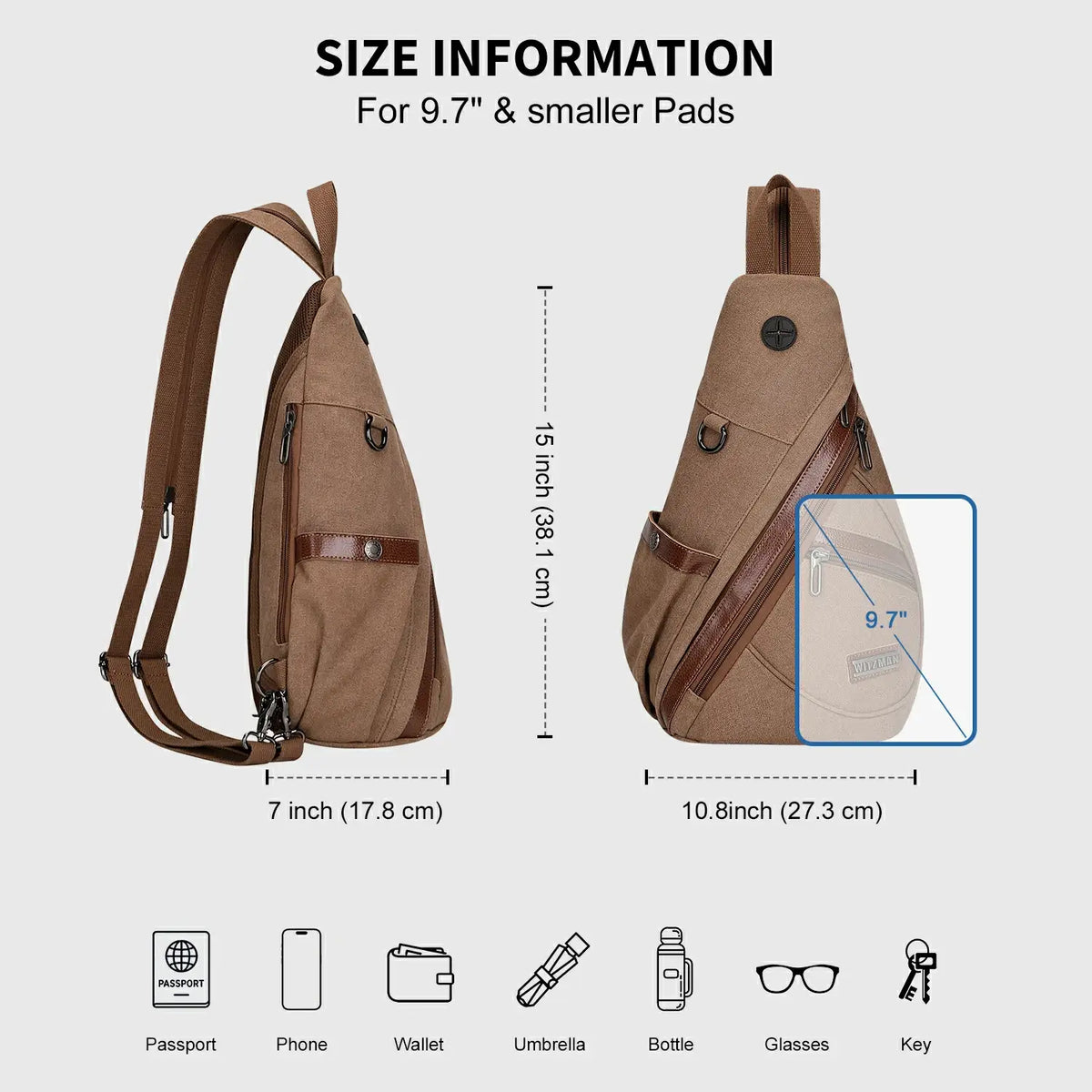WITZMAN A8003 canvas sling bag product view 17