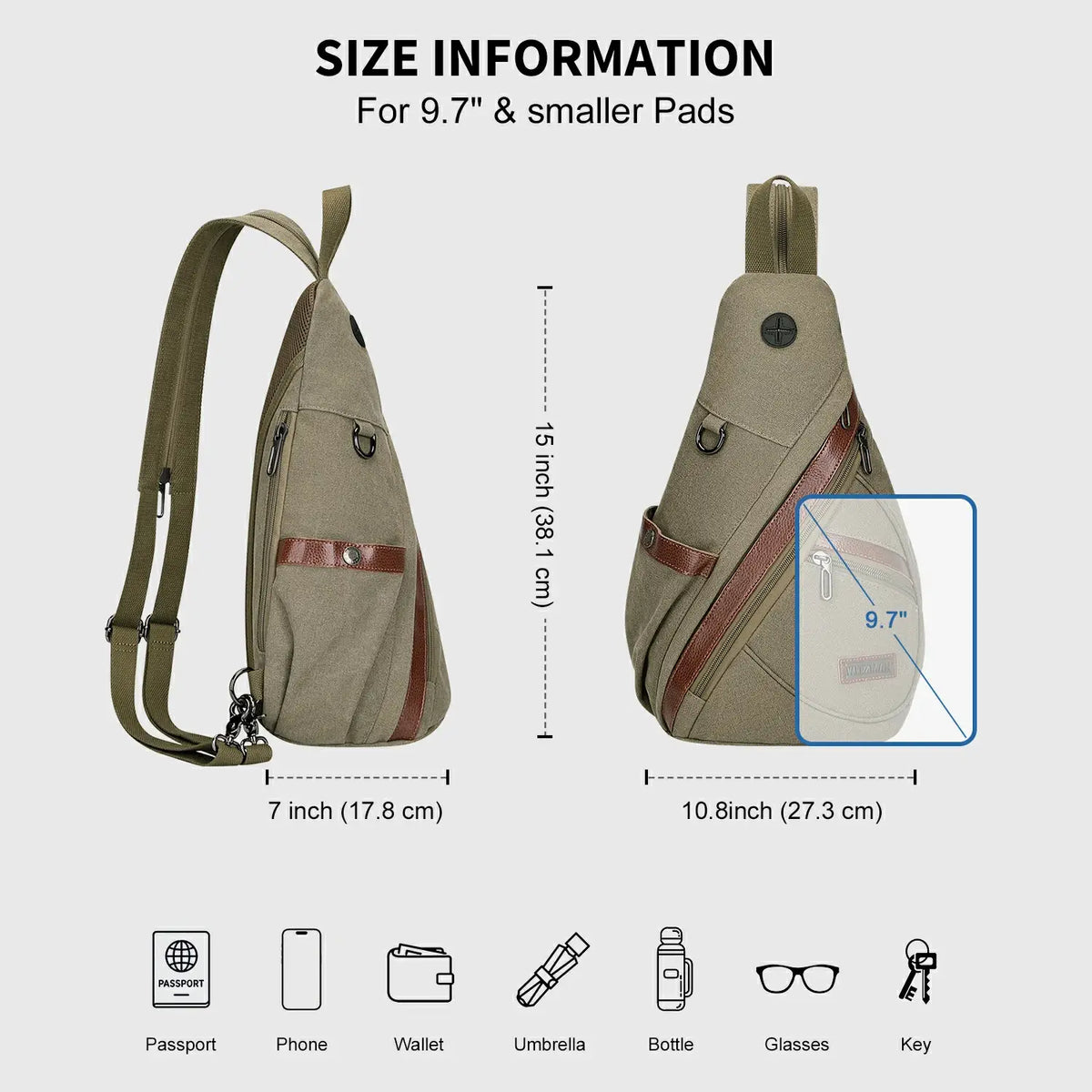 WITZMAN A8003 canvas sling bag product view 22