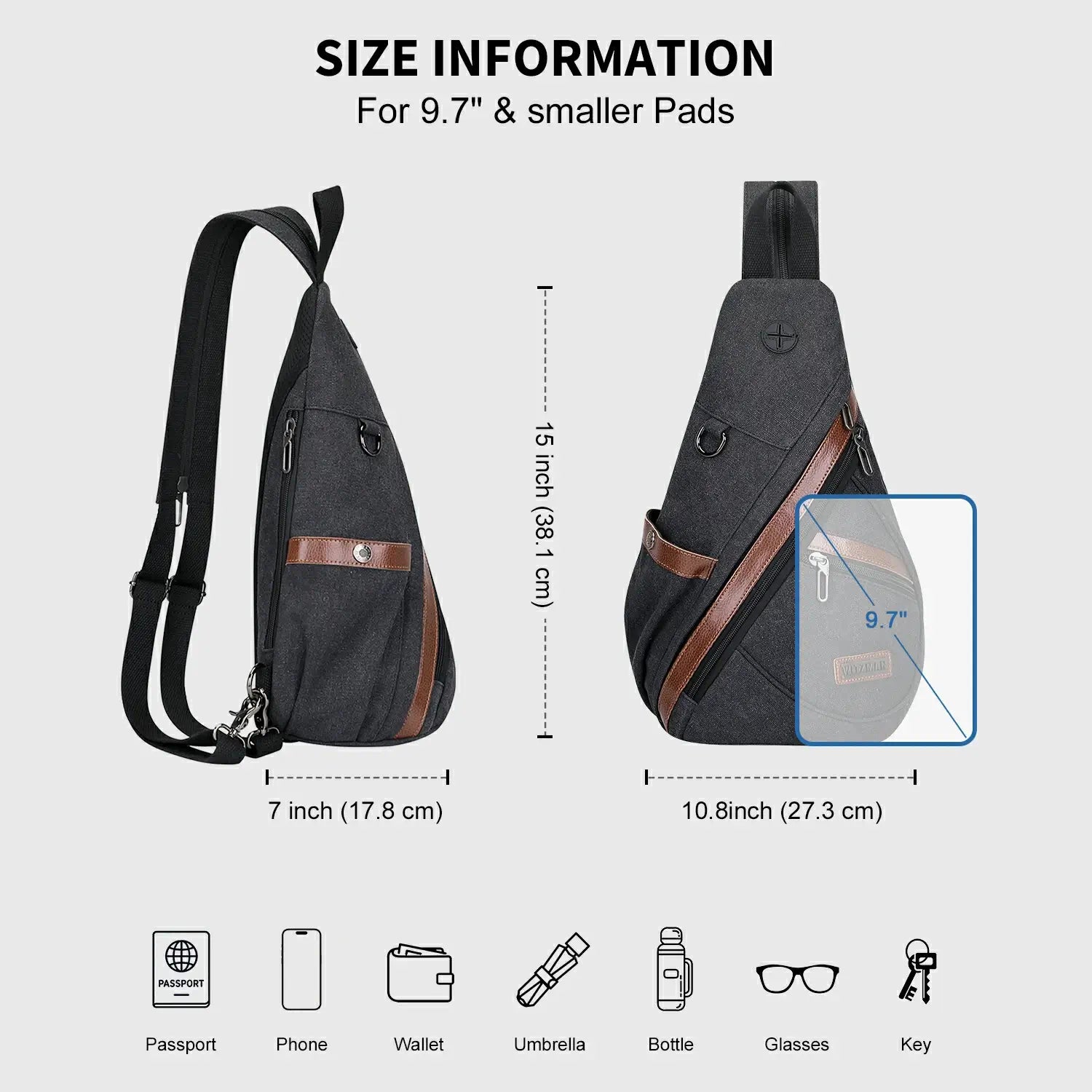 WITZMAN A8003 canvas sling bag product view 5