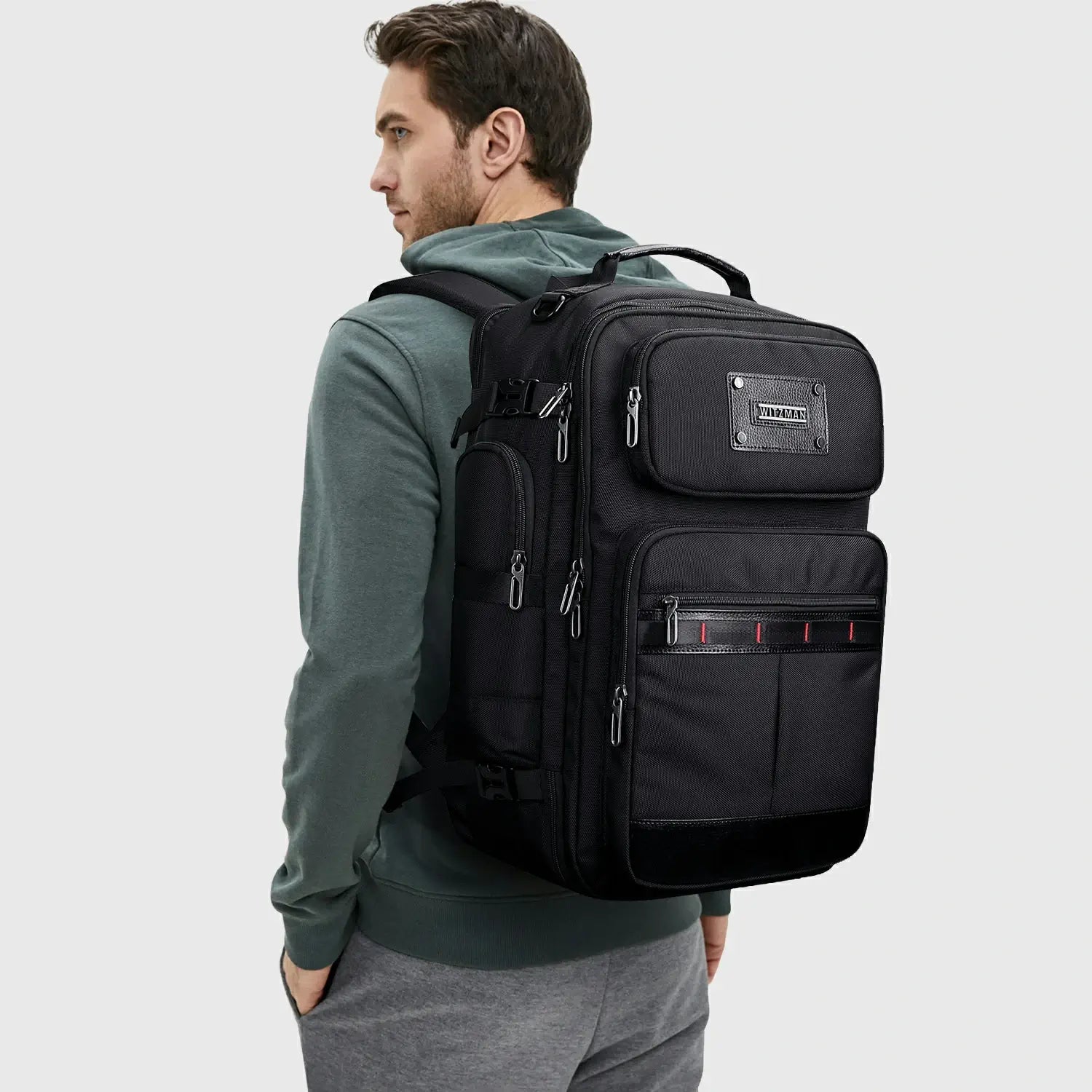 WITZMAN B737 40L Nylon Carry-On Travel Backpack for Men Black
