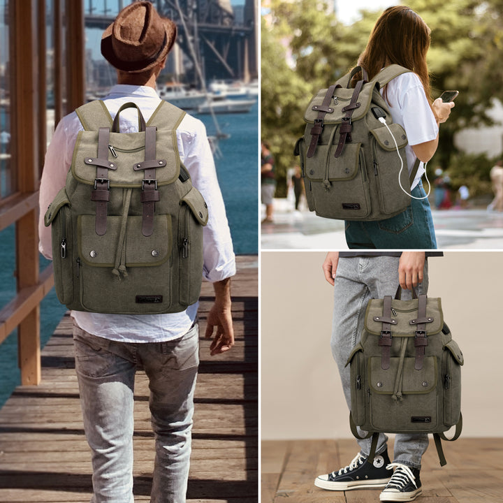 #Color_Army Green Canvas Travel Backpacks