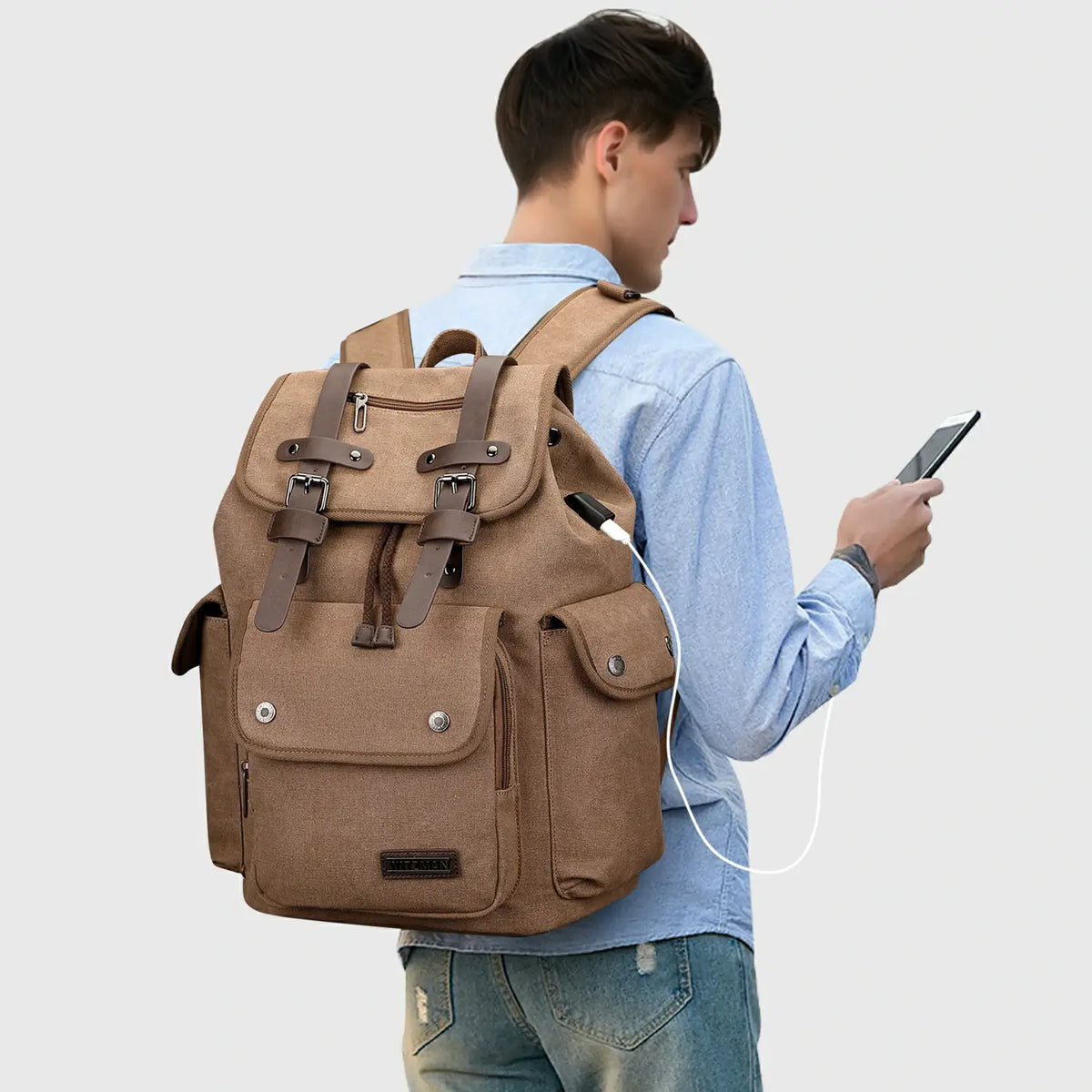 WITZMAN A8004-2 canvas travel backpack product view 27