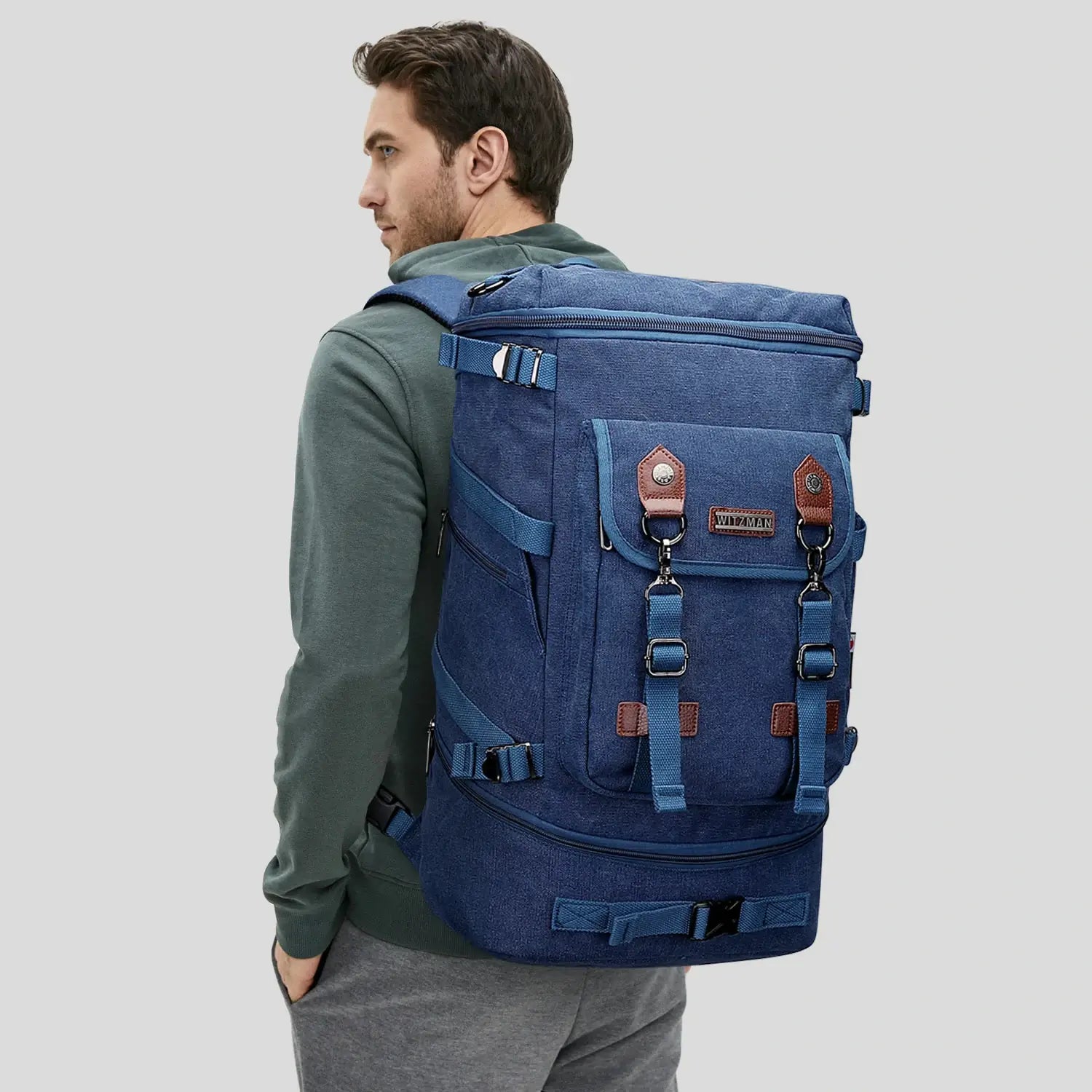 vintage Canvas Carry on Travel Backpack blue