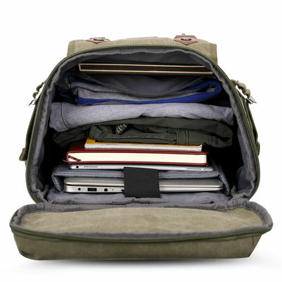 Vintage canvas travel backpack with shoe compartment and laptop sleeve – carry-on size a568-2 green