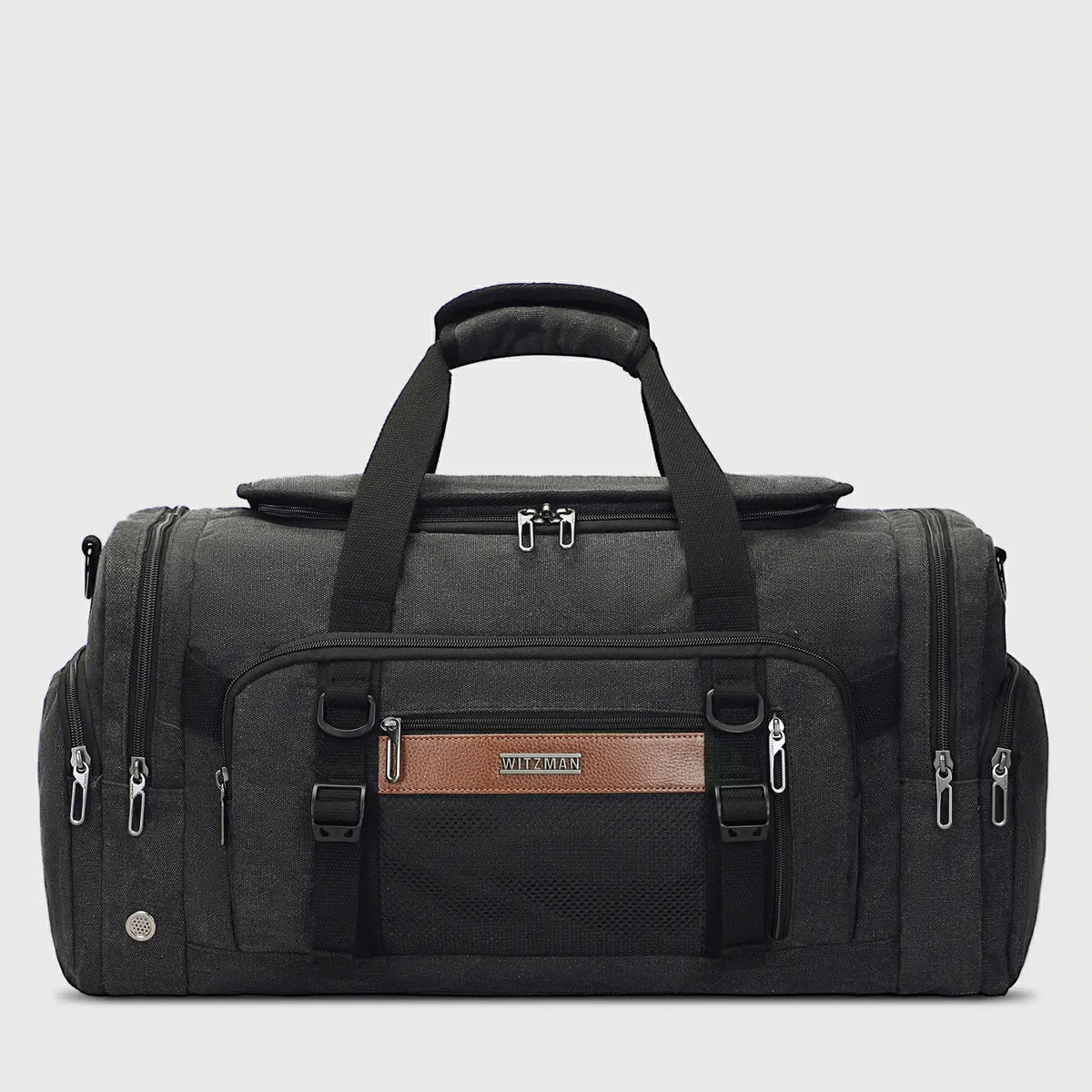 WITZMAN A8032 BLACK canvas duffle bag for men with shoe compartment and multiple travel pockets