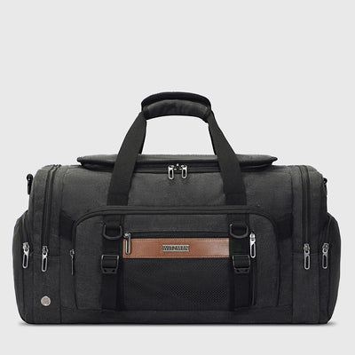 WITZMAN A8032 BLACK canvas duffle bag for men with shoe compartment and multiple travel pockets