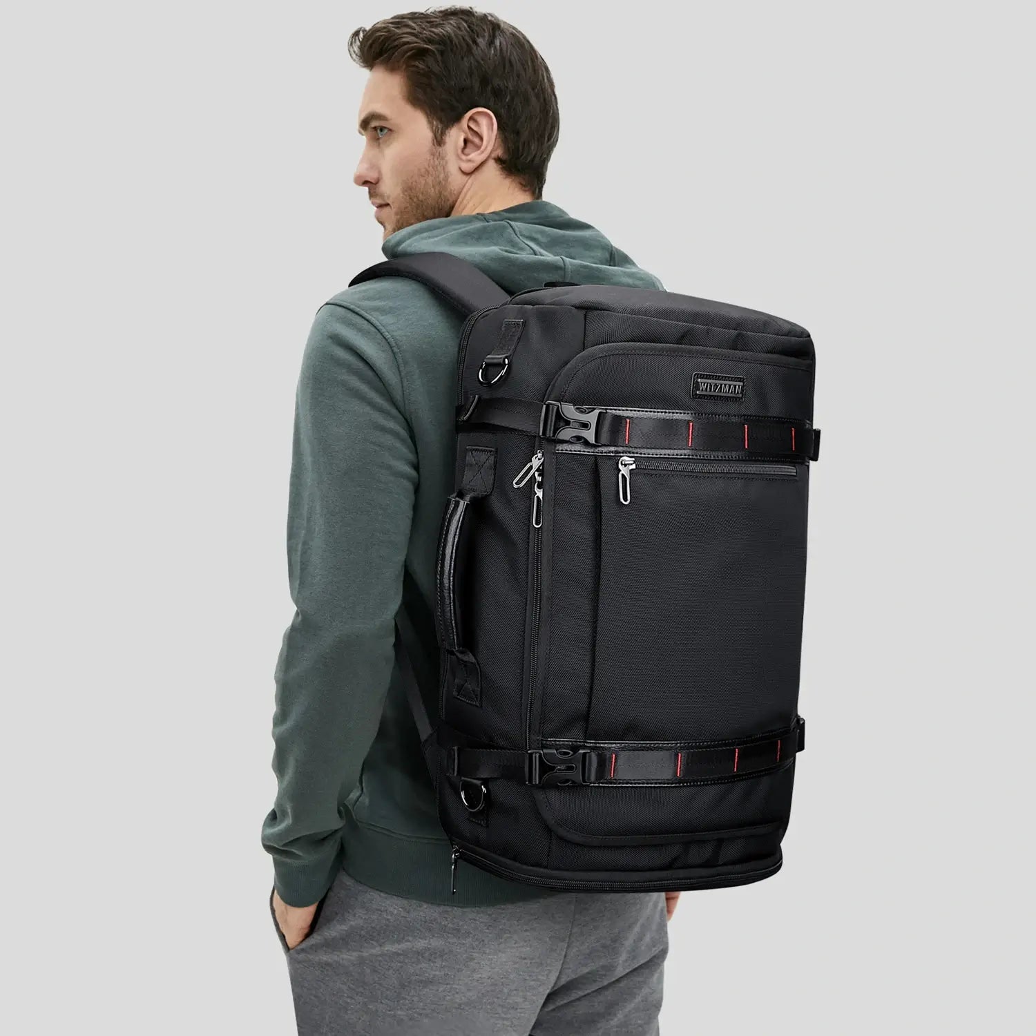 WITZMAN 35L black travel backpack for men nylon bag