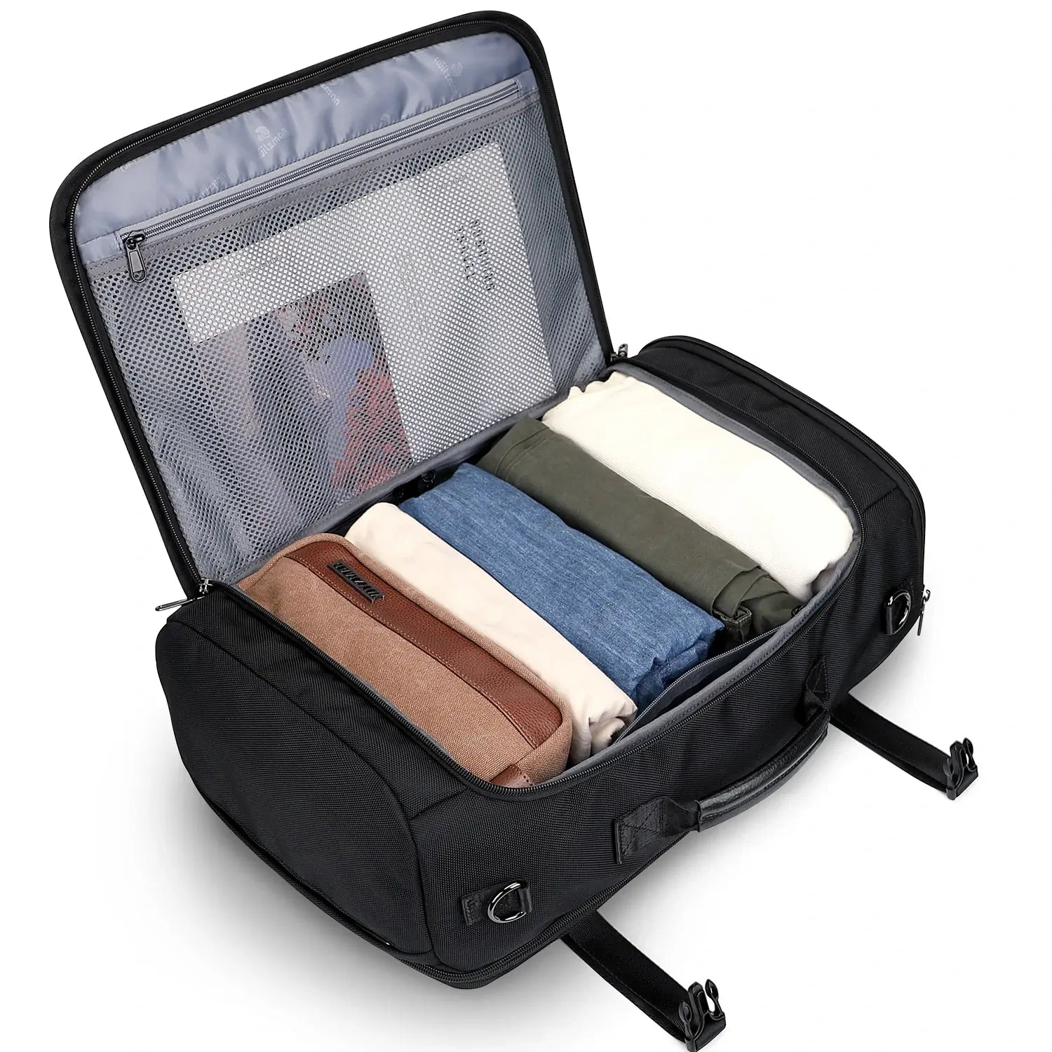 WITZMAN 35L black travel backpack for men nylon bag main compartment