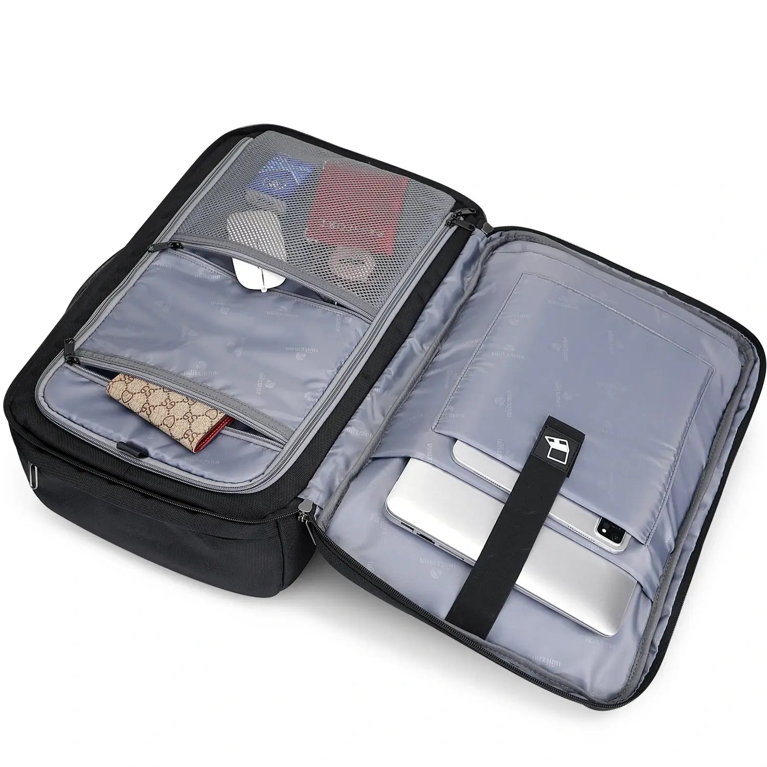 WITZMAN 35L black travel backpack for men nylon bag laptop compartment