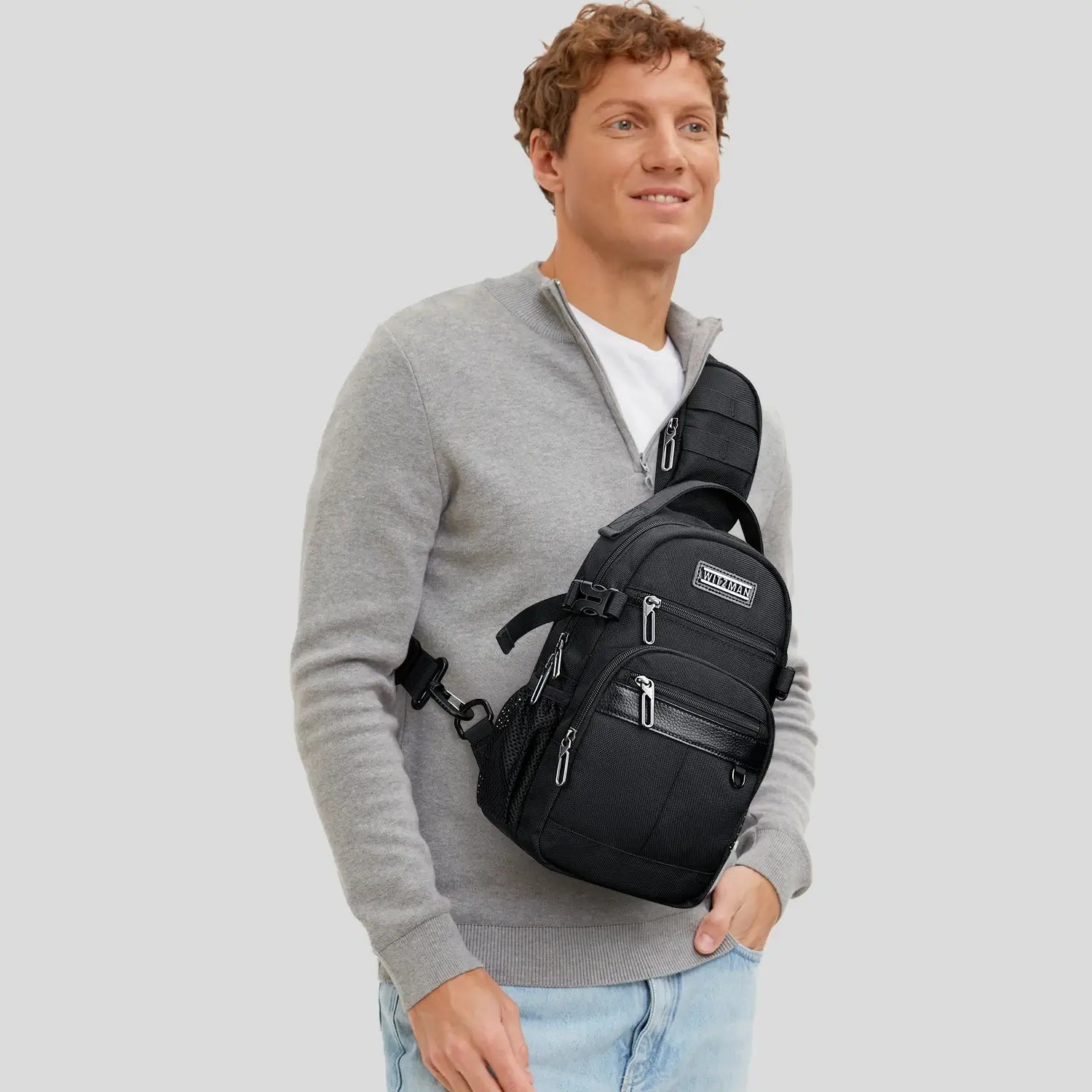 Borsa a Tracolla da Uomo in Nylon con Multitasche e Tasca sullo Spallaccio B734
