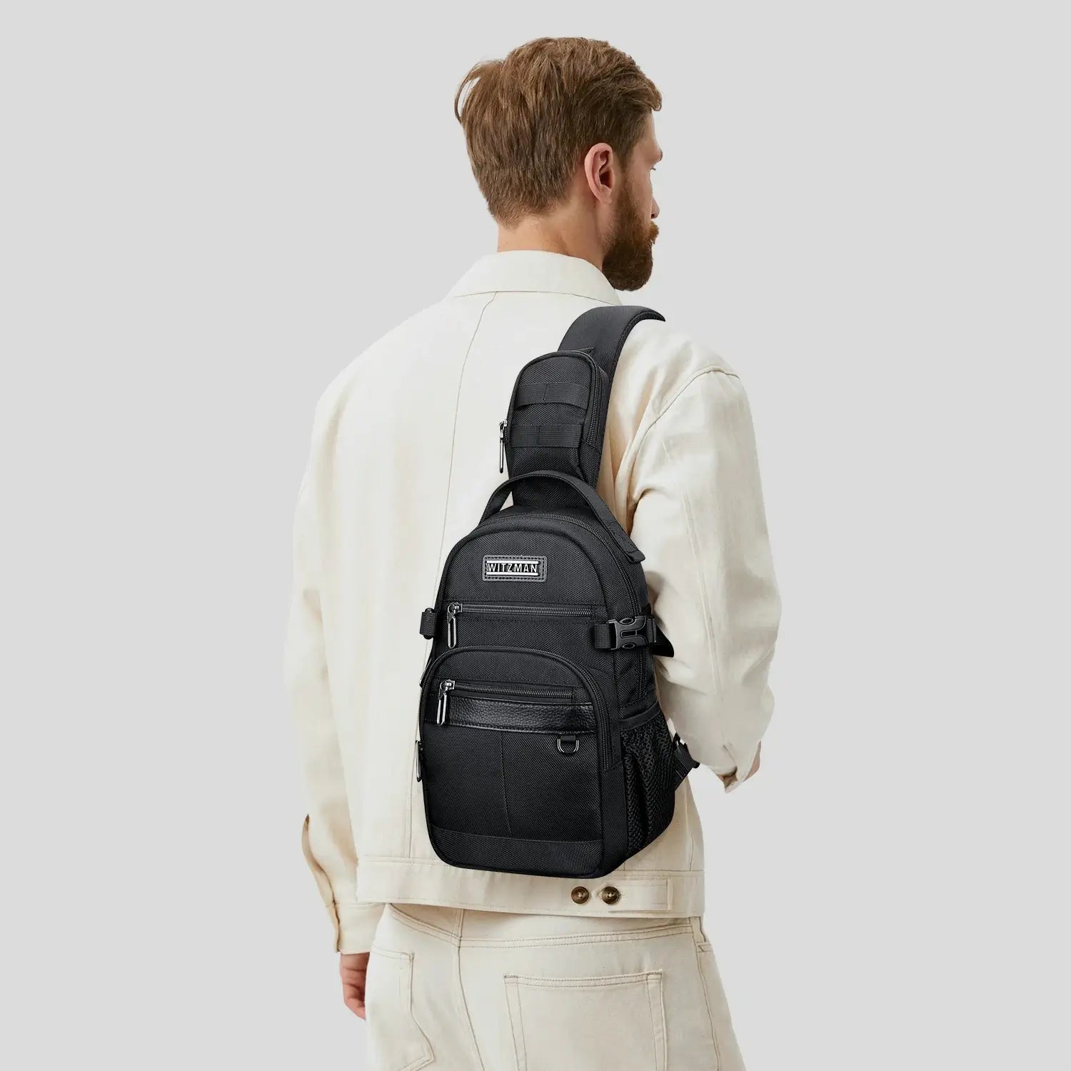 Borsa a Tracolla da Uomo in Nylon con Multitasche e Tasca sullo Spallaccio B734