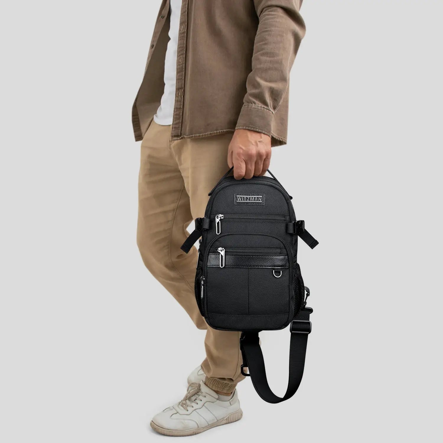 Borsa a Tracolla da Uomo in Nylon con Multitasche e Tasca sullo Spallaccio B734