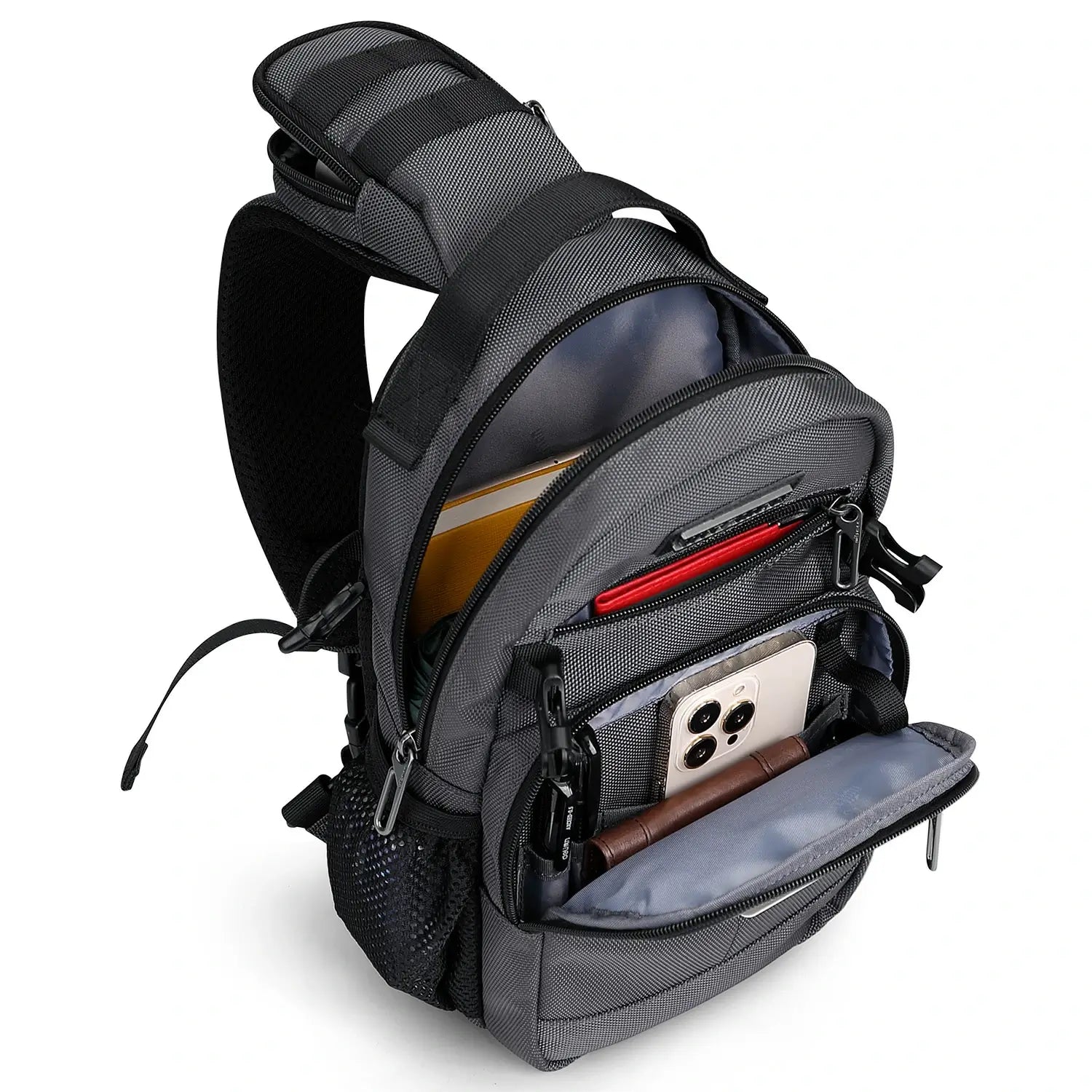 Borsa a Tracolla da Uomo in Nylon con Multitasche e Tasca sullo Spallaccio B734