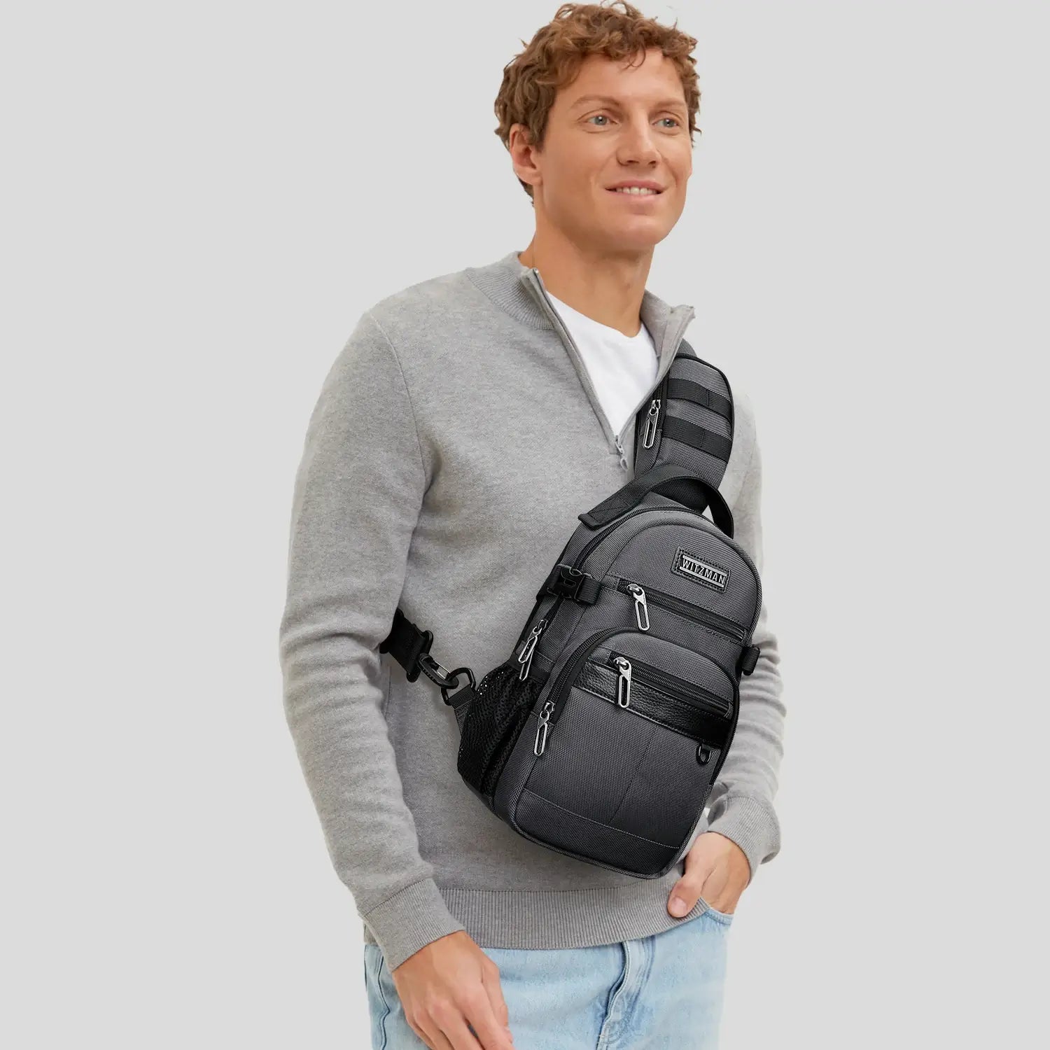 Borsa a Tracolla da Uomo in Nylon con Multitasche e Tasca sullo Spallaccio B734