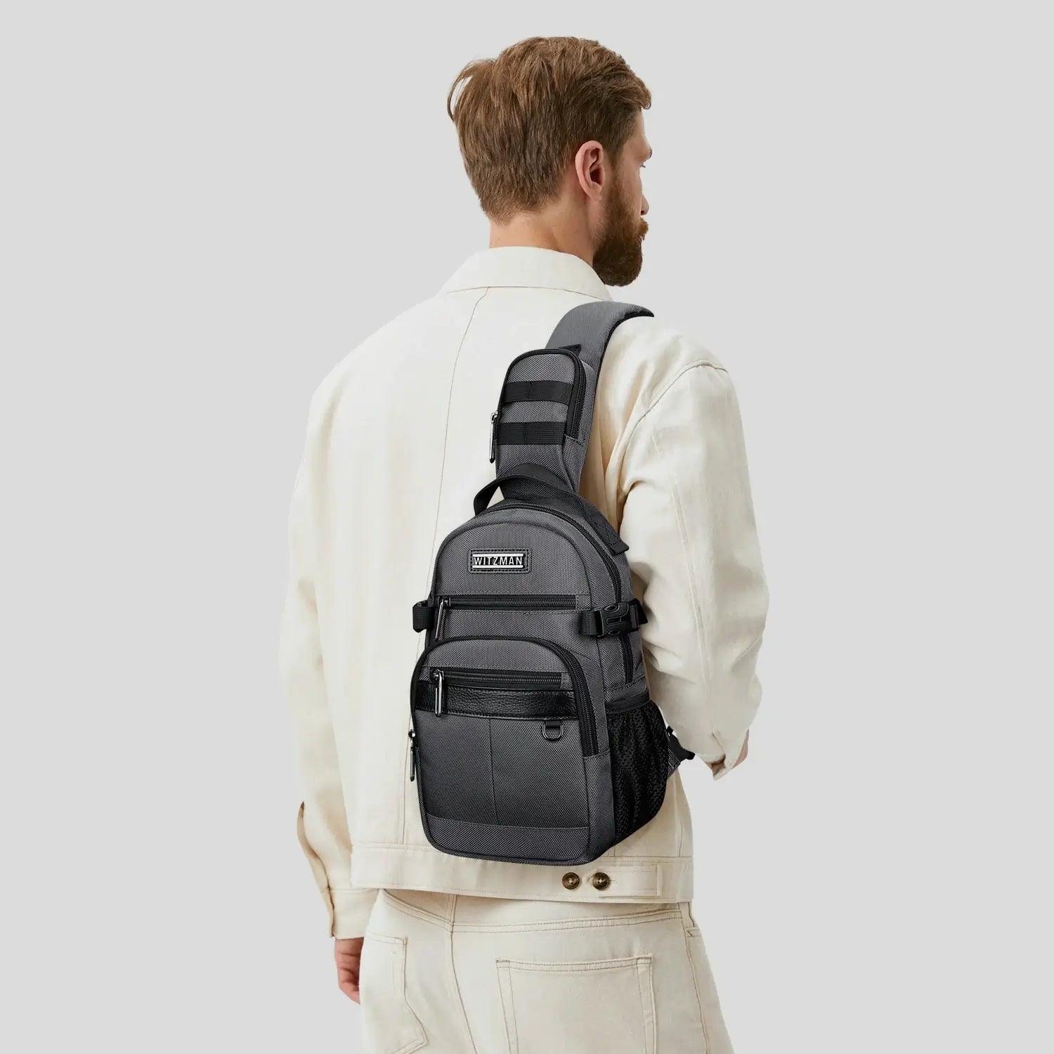 Borsa a Tracolla da Uomo in Nylon con Multitasche e Tasca sullo Spallaccio B734