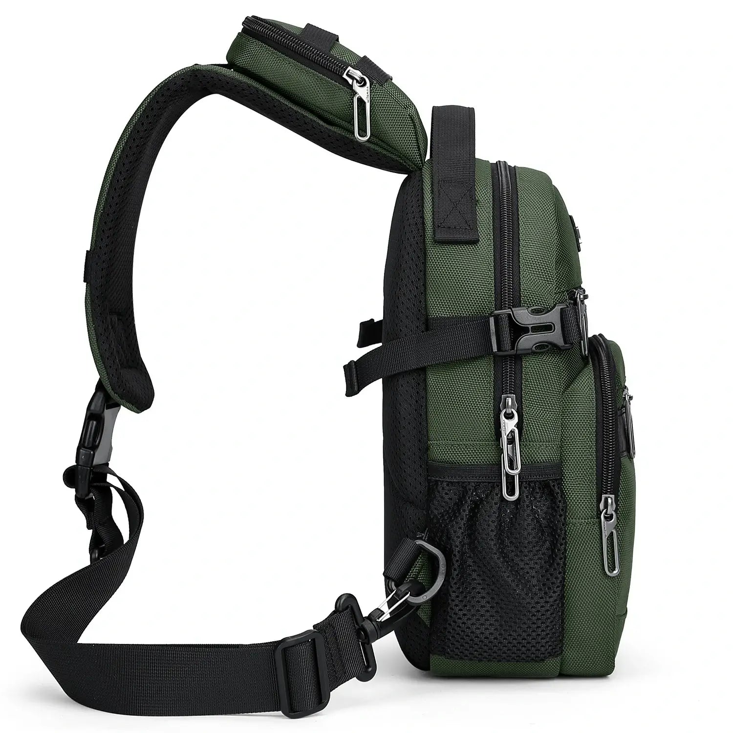 Borsa a Tracolla da Uomo in Nylon con Multitasche e Tasca sullo Spallaccio B734