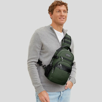 Borsa a Tracolla da Uomo in Nylon con Multitasche e Tasca sullo Spallaccio B734