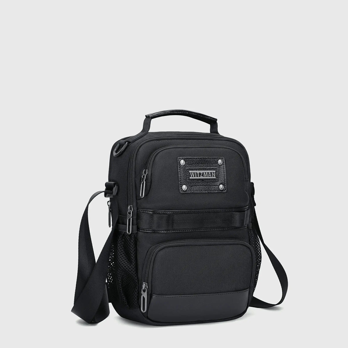 Mens messenger bag with multiple compartments hidden anti-theft pocket and leather top handle