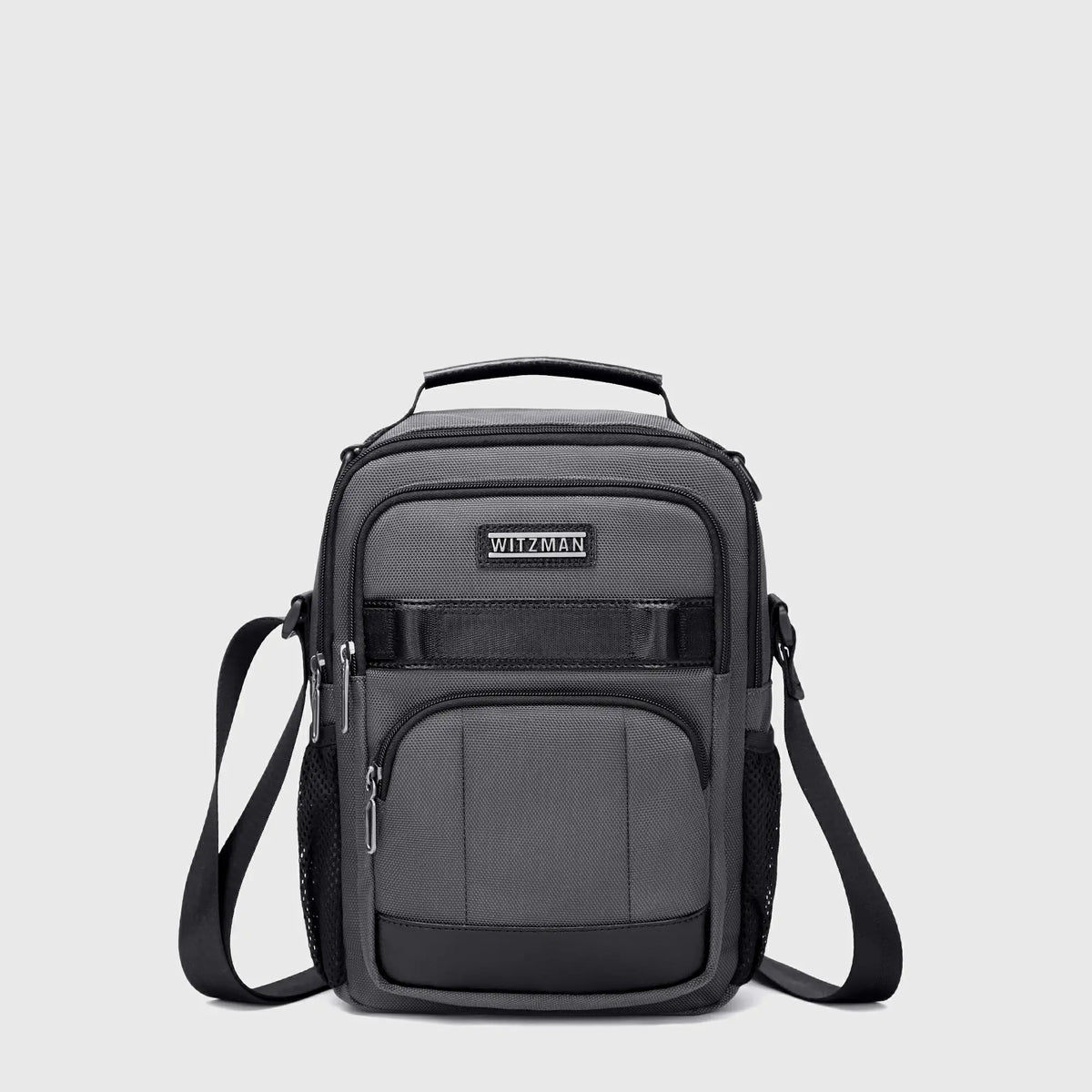 Compact crossbody bag for men with tablet pocket dual mesh side pockets and front organizers