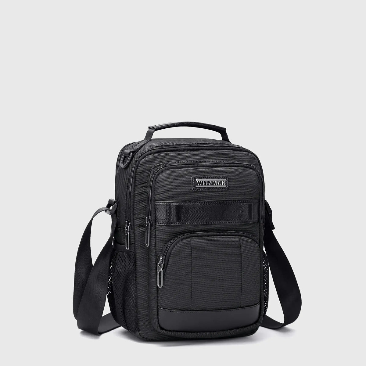 Mens messenger bag with 10 pockets hidden anti-theft storage and leather top handle