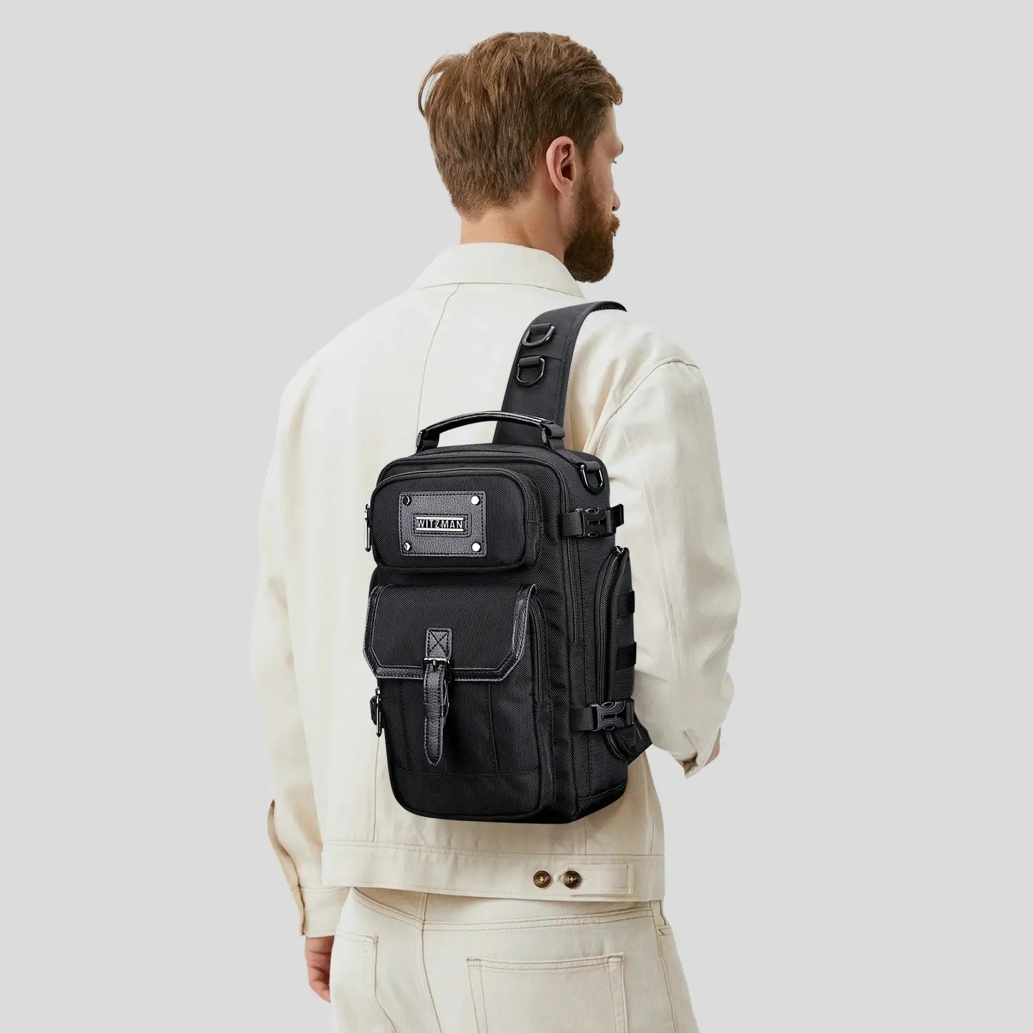  Lightweight sling bag with leather trim and metal zipper should bag