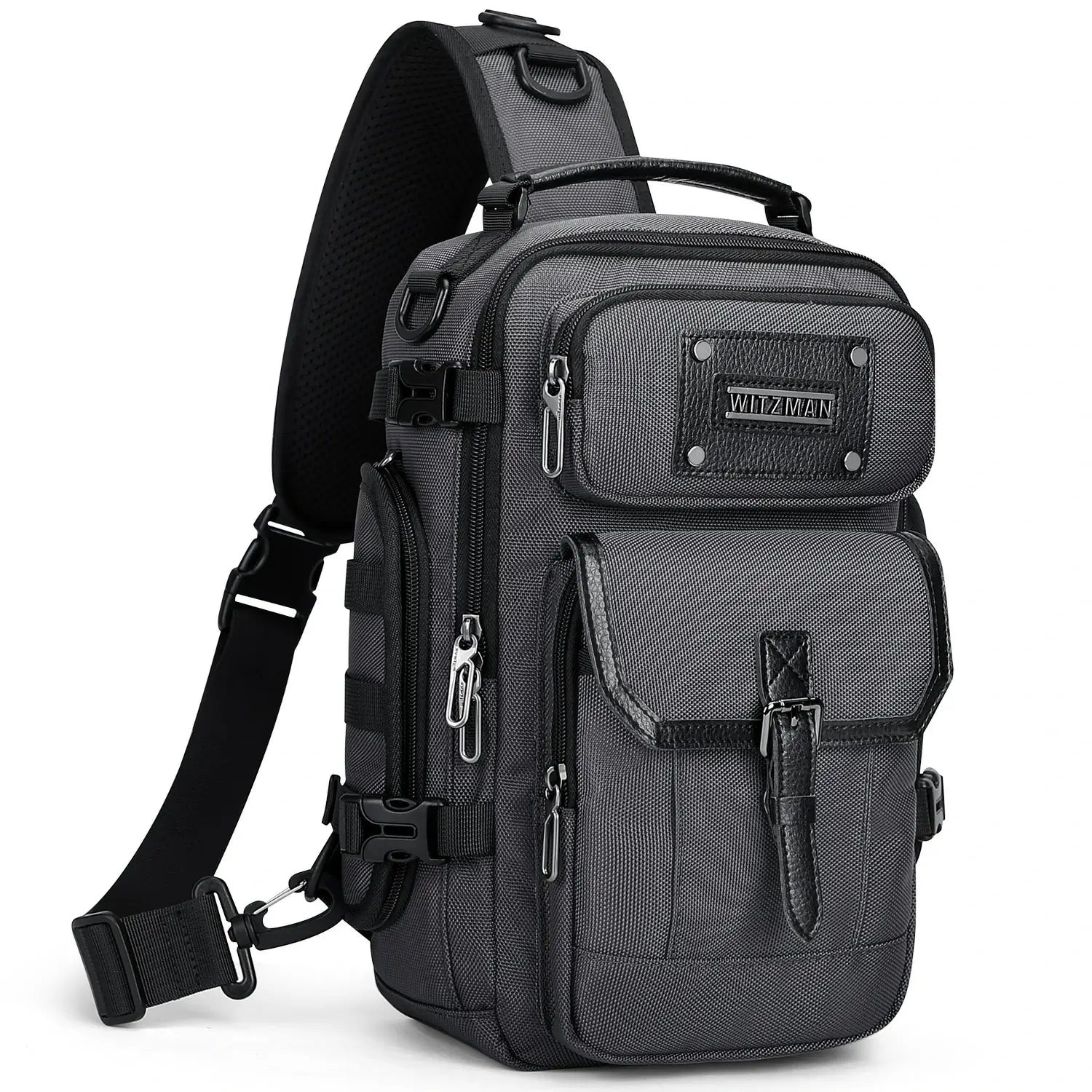 Recycled nylon sling bag for commuting and outdoor use sliver grey witzman bag