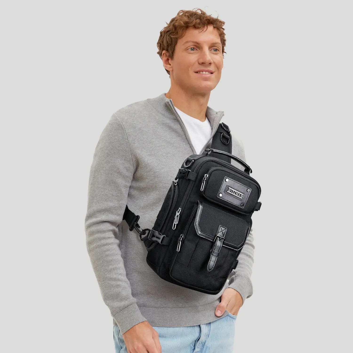 Casual men’s crossbody chest bag for daily travel black nylon bag