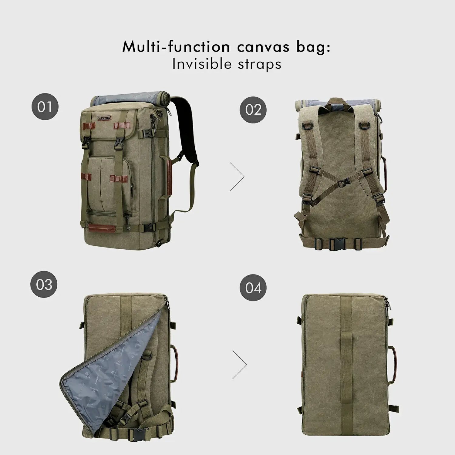 WITZMAN A519-2 canvas travel backpack product view 11