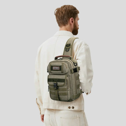 Men’s Canvas Sling Bag with Tactical Webbing, Casual Chest Bag A8021