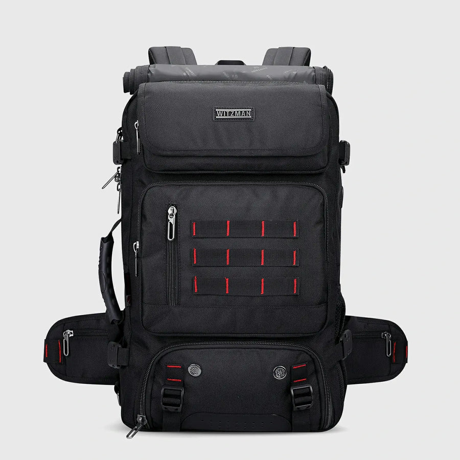 WITZMAN B682 black 40L nylon carry on travel backpack for men with multi-pocket design