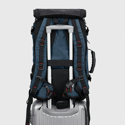 Blue 3 in 1 travel backpack with hideaway shoulder straps for convertible carry