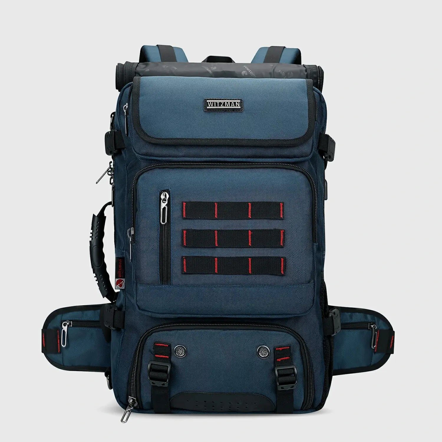 WITZMAN B682 blue 40L nylon carry on travel backpack for men with multiple compartments