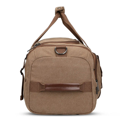 40L canvas duffel bag for men, 3-in-1 convertible to backpack with shoe compartment and wet/dry pocket, perfect for travel and weekend trips brown