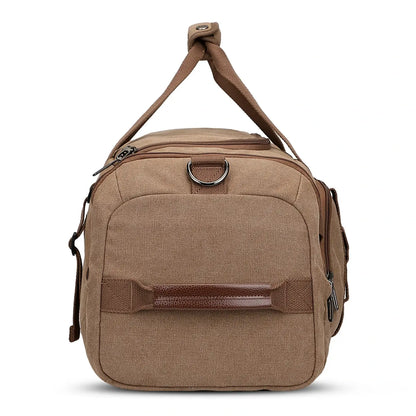 40L canvas duffel bag for men, 3-in-1 convertible to backpack with shoe compartment and wet/dry pocket, perfect for travel and weekend trips brown