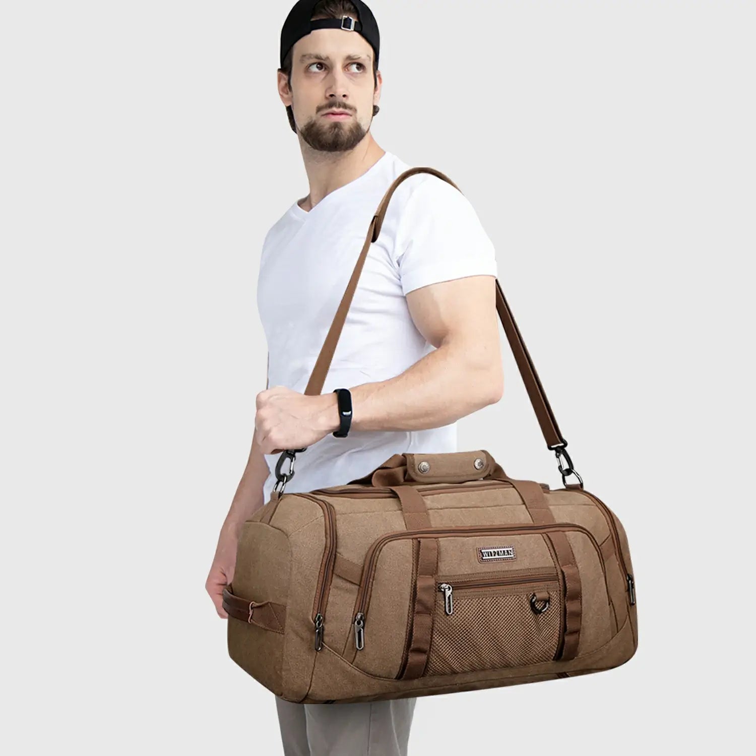 WITZMAN Classic 3-in-1 Canvas Travel Duffel Bag for Men 45L