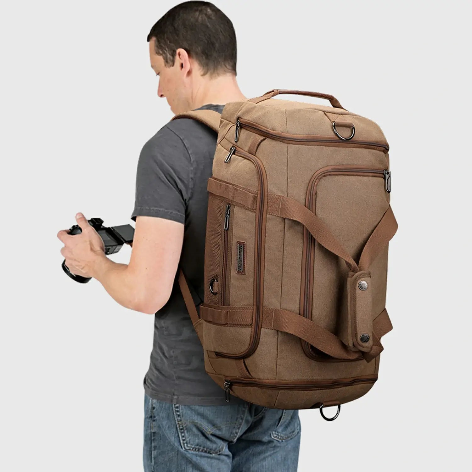 WITZMAN Classic 3-in-1 Canvas Travel Duffel Bag for Men 45L