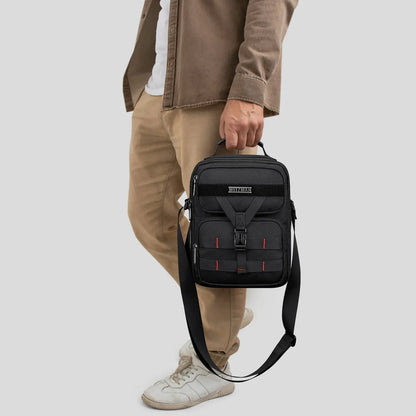 WITZMAN B707 nylon crossbody sling bag for men small travel shoulder messenger with anti-theft pocket and MOLLE webbing Black