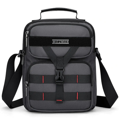 WITZMAN B707 nylon crossbody sling bag for men small travel shoulder messenger with anti-theft pocket and MOLLE webbing sliver grey