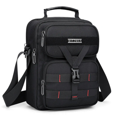 WITZMAN B707 nylon crossbody sling bag for men small travel shoulder messenger with anti-theft pocket and MOLLE webbing Black