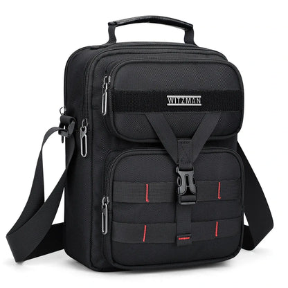 WITZMAN B707 nylon crossbody sling bag for men small travel shoulder messenger with anti-theft pocket and MOLLE webbing Black
