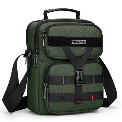 WITZMAN B707 nylon crossbody sling bag for men small travel shoulder messenger with anti-theft pocket and MOLLE webbing army green