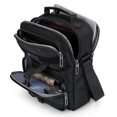 WITZMAN B707 nylon crossbody sling bag for men small travel shoulder messenger with anti-theft pocket and MOLLE webbing Black