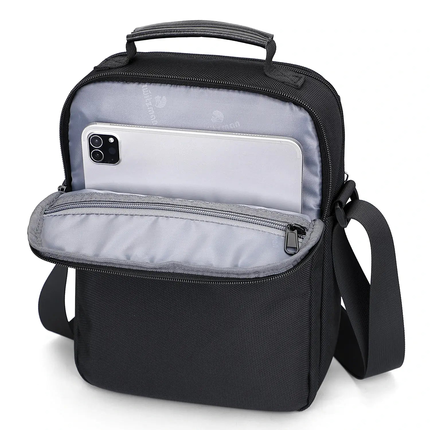 WITZMAN B707 nylon crossbody sling bag for men small travel shoulder messenger with anti-theft pocket and MOLLE webbing Black