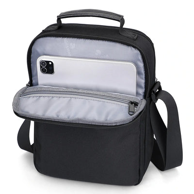 WITZMAN B707 nylon crossbody sling bag for men small travel shoulder messenger with anti-theft pocket and MOLLE webbing Black