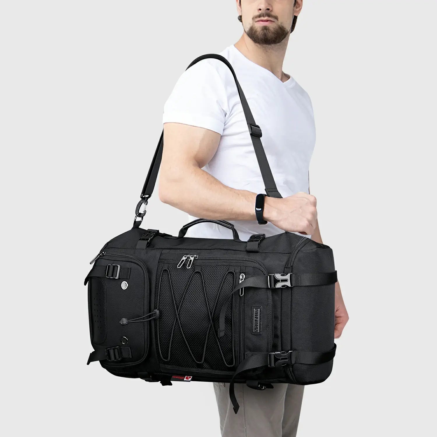 WITZMAN Men 3-in-1 Convertible Carry-On Travel Backpack with Shoe Compartment Black