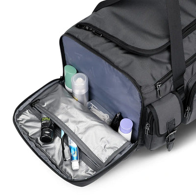 WITZMAN 54L silvery grey travel duffel bag for men with shoe compartment and wet-dry pocket 