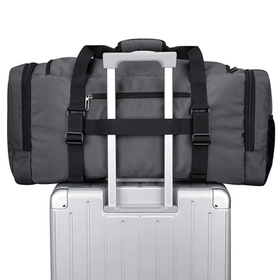 WITZMAN 54L silvery grey travel duffel bag for men with shoe compartment and wet-dry pocket luggage strap